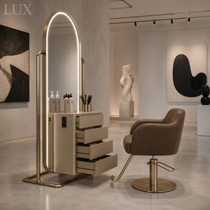 สถานีจัดแต่งทรงผม LUX Modern Hair Salon |   ชุดโต๊ะตัดผมแบบกำหนดเองพร้อมกระจก LED |   โซลูชั่นเฟอร์นิเจอร์และดีไซน์ร้านทำผมครบวงจร - Product Image 2