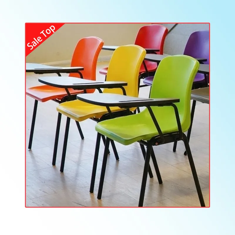 Kursi sekolah ergonomis logam dan plastik, belajar kantor dapat ditumpuk murah dengan bantalan tulis untuk kelas siswa anak-anak