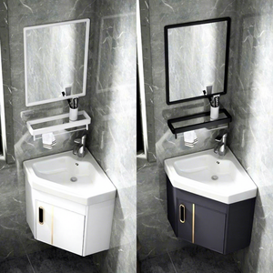 Mueble de Baño Triangular Minimalista de Aluminio con Lavabo de Cerámica Integrado, Lavabo de Esquina Montado en la Pared para Espacios Pequeños - Product Image 4