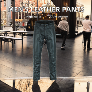 Pantalon en cuir décontracté pour homme de haute qualité, design unique, teinture unie, respirant, léger, taille haute, coupe droite, vente en gros - Product Image 2
