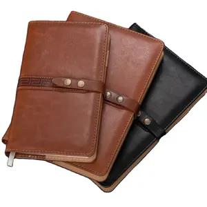 Notebook Retro Kulit Vintage Kustom Garis Perencana Elegan Berbagai Ukuran dengan Kunci dan Gesper Logam