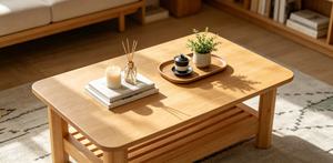 Table basse moderne en bois massif avec étagère de rangement, meubles de salon scandinaves - Product Image 3