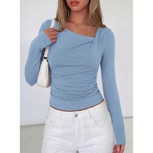 Camiseta de manga larga para mujer, asimétrica, estilo Y2K, ajustada, con cuello oblicuo, ropa de moda para otoño - Product Image 5