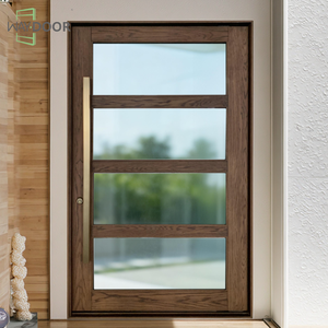 Tamamen Özelleştirilmiş Kırmızı Meşe Afrika Maun Masif Ahşap Ön Pivot Kapı Cam Panellerle Büyük Ev Ahşap Tek Dış Kapılar - Product Image 4