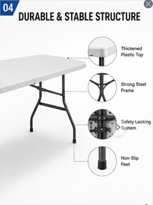 Wholesale <b>Plastic</b> Folding <b>Table</b> 4FT 5FT 6FT 8FT – Commercial HDPE Banquet <b>Table</b> for Restaurant & Catering USA DELIVERY - Product Image 3