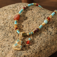 Nouveau collier de perles en pierre naturelle de style chinois, avec pendentif gourde vintage, coquillage et agate rouge du sud, géométrique et bicolore