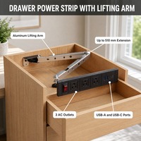 Multiprise de bureau avec bras de câble rétractable, 3 prises de courant, USB PD 20W, certifiée CULus