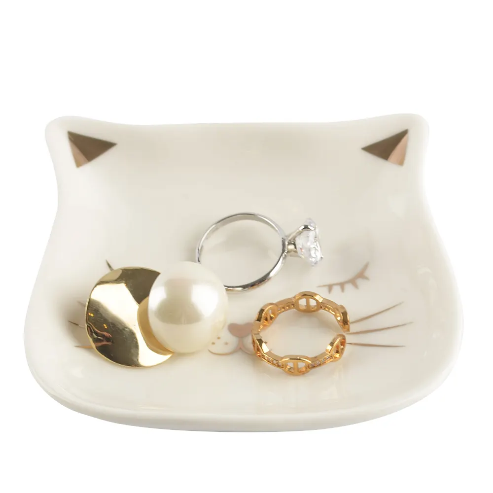 Anel de cerâmica decorativo em forma de gato, joia para prato