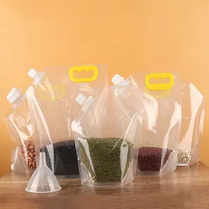 Sacos plásticos flexíveis, venda no atacado barato sacos de plástico 3l líquido suporte para cerveja com bico saco de água com alça