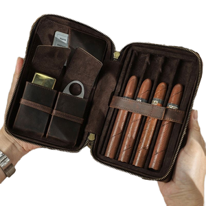 Portátil 7-Charuto Viagem Humidor Caso De Couro De Madeira Built-<span class=keywords><strong>in</strong></span> Agente Hidratante Slot Higrômetro Digital Inclui Cortador - Product Image 4