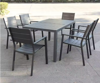 Ensemble de table et de chaises de patio en plastique noir, bois et métal, design moderne, réglable, pour restaurants, hôtels, parcs, vente en gros