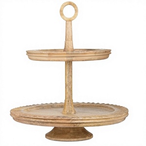 Support à gâteau en bois à 2 niveaux, écologique, fait main, en bois d'hévéa, plateau de service, présentoir à cupcakes et desserts, organisateur de cuisine, pour fêtes et mariages - Product Image 1
