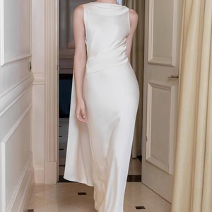 French Socialite's White Slim Fit <strong>Dress</strong> for <strong>Summer</strong> 2025, New Style with Back <strong>Straps</strong> and Exposed High Waisted Long Skirt