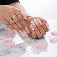 Faux ongles à presser de qualité supérieure, longs, forme cercueil, avec breloques 3D, nœuds et perles, pour fêtes, vente en gros