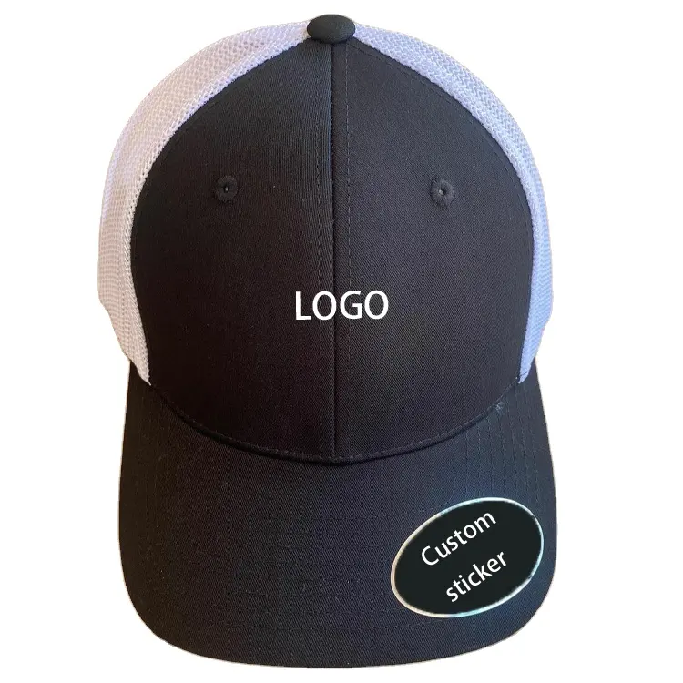 Disesuaikan 6 sisi bordir Logo merah putih Mesh Adjustable kembali topi Trucker topi dengan Woven Patch