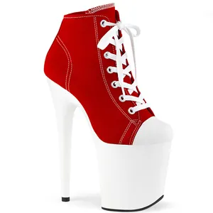 20CM / 8 Zoll Mode Frauen High Heel Plattform Schnüren Front Canvas Sneaker Pole Dance Boots