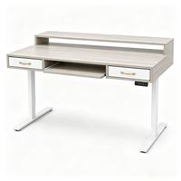 Bureau d'ordinateur pliable réglable en hauteur avec tiroirs, poste de travail électrique assis-debout, table de rangement avec surface en bois pour bureau à domicile