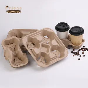 Plateau de pâte à papier 2 paquets de 4 plateaux de support de tasse de papier de café de boisson jetable moulés par pulpe