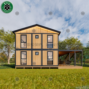 Casa Prefabricada de Dos Pisos con Estructura de Acero Ligero para Sitios Turísticos, Casa Modular con Paneles de Pared con Aspecto de Madera y Escaleras con Barandilla Metálica - Product Image 2
