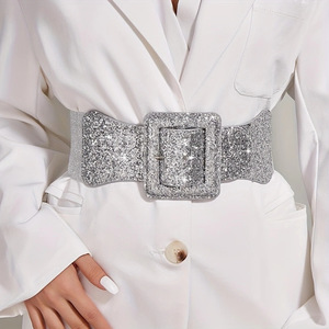 Ladies Golden and Silver Color <span class=keywords><strong>Ceinture</strong></span> de Offre Spéciale européenne et américaine Ceintures élastiques larges pour femmes - Product Image 1