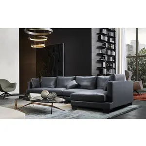 Foshan factory living room furniture top grain sectional leather sofa or fabric modern corner sofa set designs