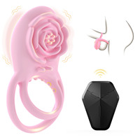 Kabelloser Ferngesteuerter Vibrierender Penisring Rosenblüten-Klitoris-Stimulator Doppel-Verzögerungsring Paar-Sexspielzeug für Männer