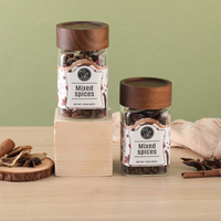 Conteneur à épices en verre transparent carré droit de 250 ml avec couvercle en bois hermétique pour les plantes séchées, les assaisonnements et l'emballage du thé