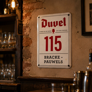 Panneau mural en métal vintage <span class=keywords><strong>Duvel</strong></span> avec finition émaillée, design personnalisé, modèle 115, logo <span class=keywords><strong>Duvel</strong></span> et inscription « Entrez, nous avons du lait au réfrigérateur » - Product Image 3