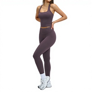 Ensemble <span class=keywords><strong>de</strong></span> sport décontracté pour femme, coupe ajustée, dos élégant, longueur cheville, sans manches, couleur unie, pour fitness en extérieur - Product Image 2
