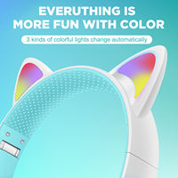 Headphone Nirkabel Anak Motif Telinga Kucing Lucu dengan Lampu LED RGB, Headset Nirkabel Over-Ear dengan Mikrofon, Headphone Stereo Lipat untuk Anak Perempuan