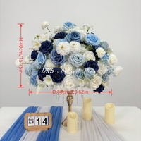 FB1774 Handgefertigtes Hochzeitsblumenarrangement Künstlicher Ranunkelstrauß Weiß Blau Rose Hortensie 50cm Blumenball Tischdekoration