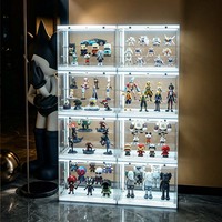 Vitrine LED empilable avec porte magnétique, assemblage détachable, transparente et anti-poussière, pour figurines et boîtes mystères