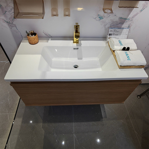 Mueble de Baño de Lujo con Lavabo de Cerámica Acanalado, Mueble de Baño Curvo con Espejo y Lavabo - Product Image 2