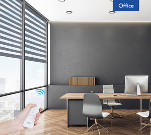 Stores verticaux de fenêtre de décoration intérieure intelligente Double <span class=keywords><strong>bande</strong></span> Alexa électrique motorisé en polyester occultant motif zèbre moderne - Product Image 3