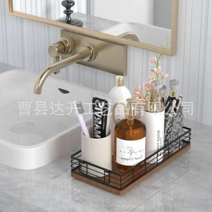 Wooden <b>Storage</b> <b>Tray</b> Rectangle 4-7 Compartments Easy To Clean Standing Type For Bathroom Countertop Organizing Miscellaneous - Product Image 4
