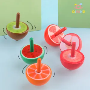Wooden children's cute color fruit fidge gyro set toys manual rotary peg top game toddler stress relief early education toys