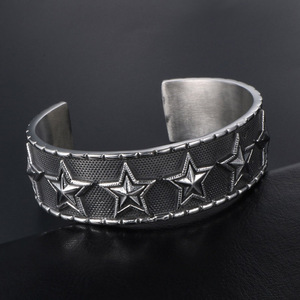 Retro Five Pointed Star Wide <b>Bracelet</b> Tibetan <b>Silver</b> Men's Open Style Punk <b>Cuff</b> SZ040 - Product Image 3