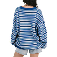 Pull en tricot sur mesure pour femme, 100 % coton, col rond oversize, multi-rayures, style urbain décontracté