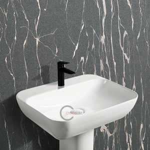 Ensemble lavabo et colonne en céramique sur socle, lavabo sur pied moderne pour salle de bain d'appartement - Product Image 2