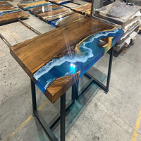 Morden personnalisé clair bleu rivière en bois massif île Bar Console salle à manger mobilier de bureau en résine époxy ordinateur Table bureau