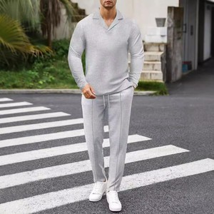 Mùa Thu Waffle Mens Jogger Thiết Lập Biểu Tượng Tùy Chỉnh Giản Dị Tập Luyện 2 Mảnh Phù Hợp Với Tracksuit Dài Tay Áo Bộ Với Quần - Product Image 2