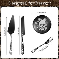 Ensemble d'ustensiles de service en acier inoxydable à motif crâne pour fêtes d'anniversaire et mariages : assiette, fourchette à dessert, couteau à gâteau et spatule