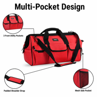 Sac à dos à outils robuste et imperméable en polyester 600D, multi-poches, bretelles rembourrées, 15-19 poches, grande capacité, sac de travail