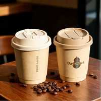 Gobelets jetables écologiques biodégradables recyclables en papier kraft à double paroi DayuPack pour café, vin, lait, thé, avec couvercle, pour usage commercial