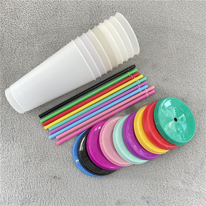 Phong cách mới 16oz 24oz Ice lạnh uống PP gói của 5 cái màu thay đổi tái sử dụng Frosted nhựa lạnh ly có nắp đậy và ống hút - Product Image 6