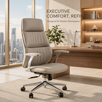Chaise de bureau de direction en cuir PU de haute qualité, design moderne, hauteur réglable, cadre en bois, pivotante, inclinable, dossier solide, bureau fixe