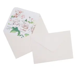 Envelope luxuoso branco forrado rosa, papel grosso, estampado em cores, padrão floral, envelope forrado para cartões de convite