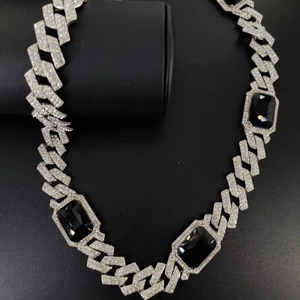 שרשרת אופנה של גברים היפ הופ מצופה כסף עם קריסטל rhinstone יהלום מיאמי קובן שרשרת חוליות אבני חן - Product Image 2