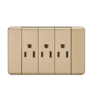 European Wall House 3 Gang Gold Boutique Light Switches Socket Round Luxury Pin Wall Modern Switches and Socket