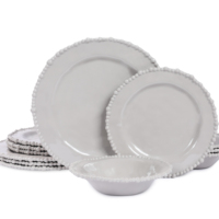 Service de table en mélamine élégant à bord perlé pour la maison, la cuisine, les repas en famille, usage quotidien, occasions décontractées, vaisselle de restaurant